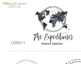 Travel blog logo, World map logo, Travel logo, Blog branding Kit, Travel agency logo, Travel blog logo, Blog logo design, Premade logo 146