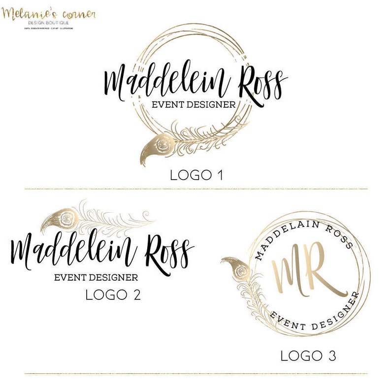 Gold Feather Logo Wedding Planner Logo Event Planner Logo - Etsy