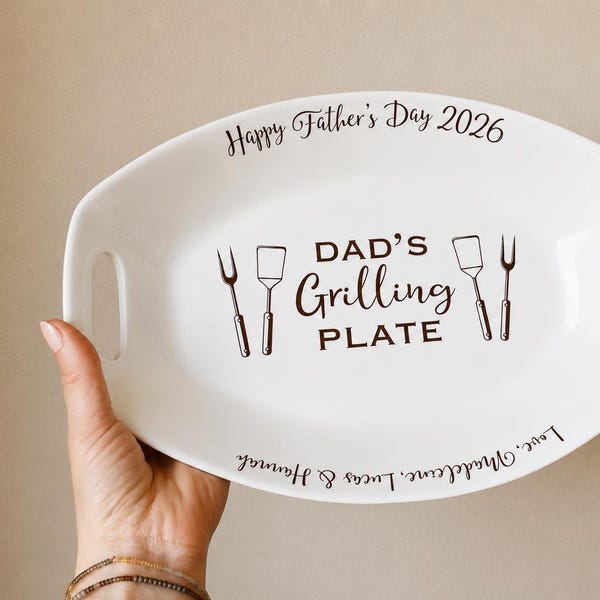 Personalized Father's Day BBQ Platter with Handles - Custom Dad Gift