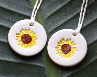 READY TO SHIP - Ceramic Sunflower Gift Tag - 1 Inch Round Gift Tags - Sunflower Friendship Gifts Sister or Wife Gift