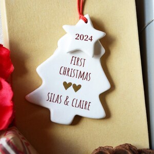 Personalized First Christmas Ornament for Twins with Names - Christmas Tree with Star Welcome Home Twins Gift - Gift Box Included