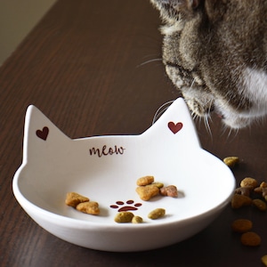 Ceramic Cat Face Bowl with Cat Ears - Small Cat Feeding Dish for Cat or Kitten - Food Dish New Cat Gift - Cat Housewarming Gift Cat Birthday