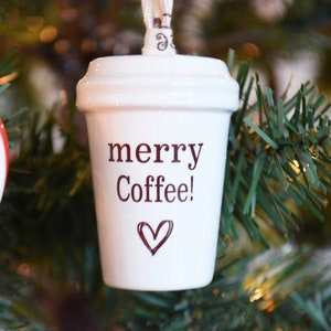Coffee Ornament Coffee Mug Coffee Cup Coffee Lover Coffee Addict Merry Coffee Ceramic Ornament Gift Box Included image 1