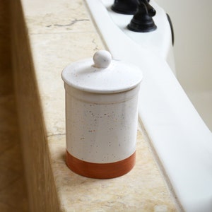 Custom Bathroom Canister with Lid - Q Tip & Cotton Ball Storage - Custom Colors Available
