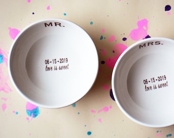 Mr and Mrs Ice Cream Bowl Set - Unique Wedding Bride and Groom Gift