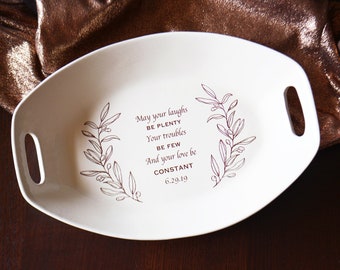 Personalized Wedding Platter Olive Branch Design - Large Serving Platter with Handles - Bride and Groom Gift - May Your Love Be Constant