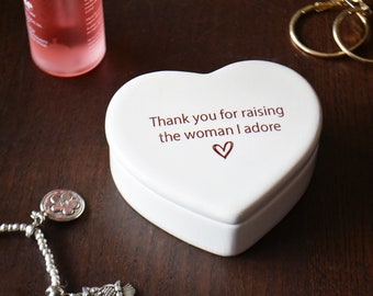 Mother in Law Mother of the Bride or Groom Gift - Ceramic Heart Keepsake Box - Thank You for Raising The Woman I Adore - Gift Box Included