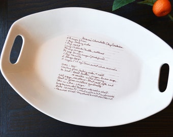 Assiette de recettes - assiette avec recette de famille - assiette de service héritage - cadeaux héritage poterie héritage