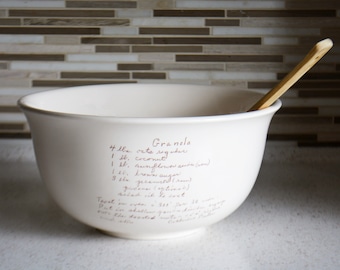 Custom Mixing Bowls with Handwritten Family Recipe - Recipe Dish - Large Ceramic Kitchen Bowl with Custom Recipe - Heirloom Gifts