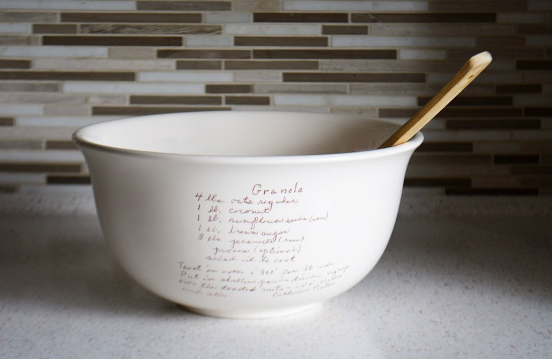 Custom Mixing Bowls with Handwritten Family Recipe Recipe Dish Large Ceramic Kitchen Bowl with Custom Recipe Heirloom Gifts image 1
