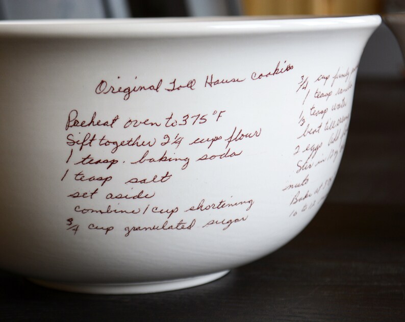 Custom Mixing Bowls with Handwritten Family Recipe Recipe Dish Large Ceramic Kitchen Bowl with Custom Recipe Heirloom Gifts image 2