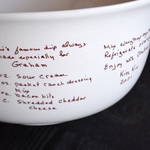 Custom Mixing Bowls with Handwritten Family Recipe Recipe Dish Large Ceramic Kitchen Bowl with Custom Recipe Heirloom Gifts image 5