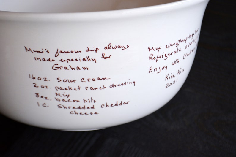 Custom Mixing Bowls with Handwritten Family Recipe Recipe Dish Large Ceramic Kitchen Bowl with Custom Recipe Heirloom Gifts image 5