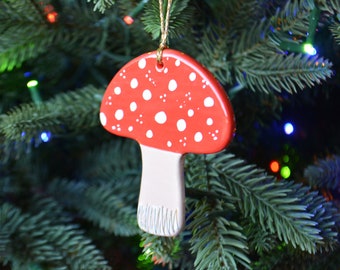 Mushroom Shaped Ceramic Ornament - Unique Clay Fungi Mushroom Gifts - Custom Colors Available - Gift Box Included