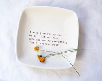 Personalized Friendship Gift with Custom Song Lyrics - Ceramic Jewelry or Ring Dish - Custom Wedding Ring Carrier - Gift Bag Included