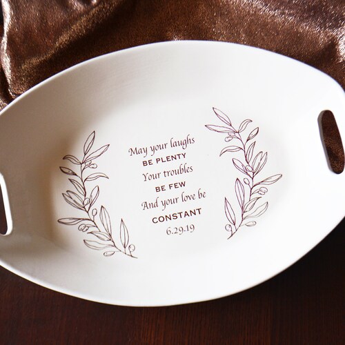 Personalized Wedding Platter with Olive Branch Design - Bride and Groom Gift - May Your Love Be Constant