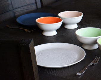 Set of 4 Ceramic Bowls - White Colored Cereal Bowls Kitchen Bowls - Dishwasher Safe - Custom Colors Available