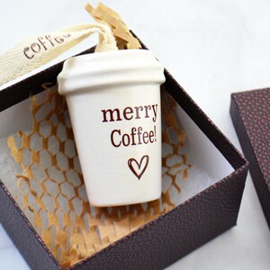 Coffee Ornament Coffee Mug Coffee Cup Coffee Lover Coffee Addict Merry Coffee Ceramic Ornament Gift Box Included image 3