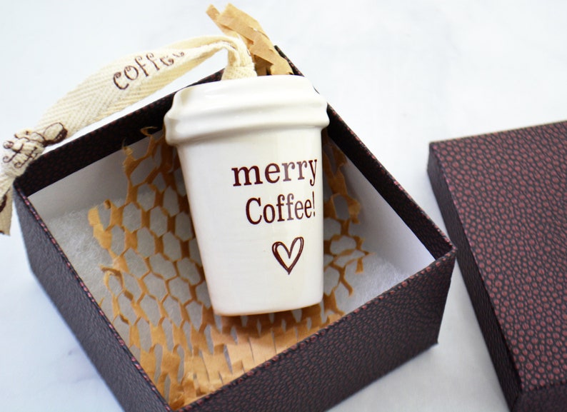 Coffee Ornament Coffee Mug Coffee Cup Coffee Lover Coffee Addict Merry Coffee Ceramic Ornament Gift Box Included image 3