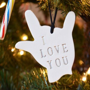 ASL Sign Language I Love You Ornament - Gift for the Deaf or Hearing Impaired - Sign Language I Love You Hand - Gift Box Included