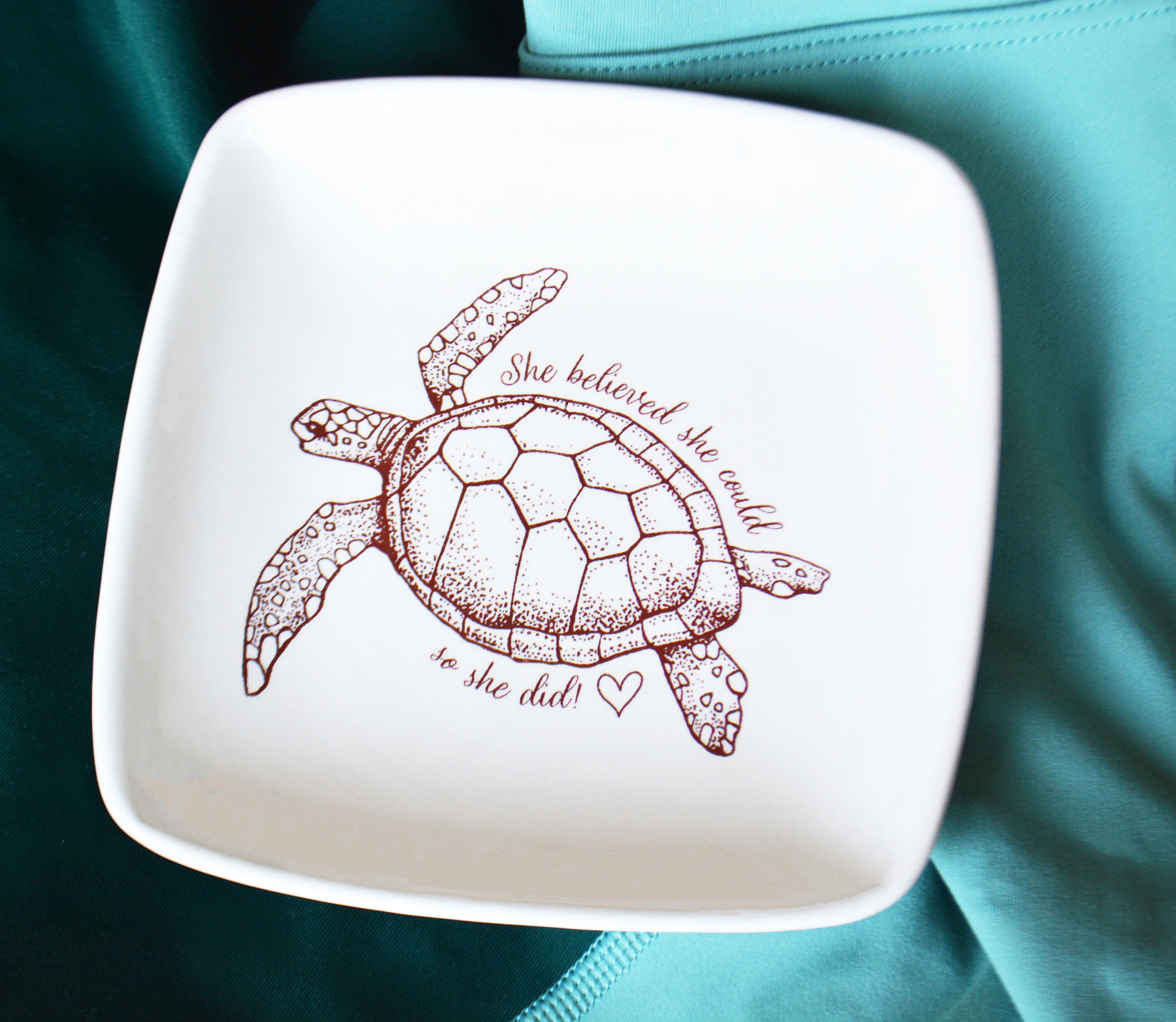 Ceramic Palette and Brush Rest, Sea Turtle Shaped. the Lid is a Water Bowl  for Brushes. Kit or Single Item. Handmade in Italy. 