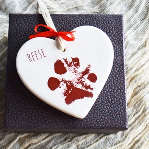 Dog Paw Print Heart Ornament with Name Dog Memorial Gift Sympathy Gift Pet Owner Ornament Gift Box Included image 3