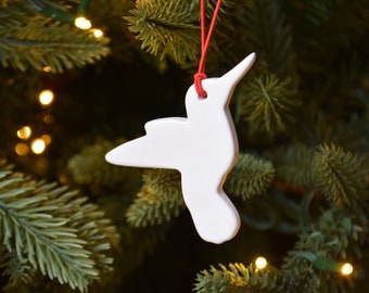 White Ceramic Hummingbird Ornament - Ornament for Mom or Grandma - Bird Lover Gifts - Hummingbird Gift Tag - 2 x 2.25 - Gift Bag Included