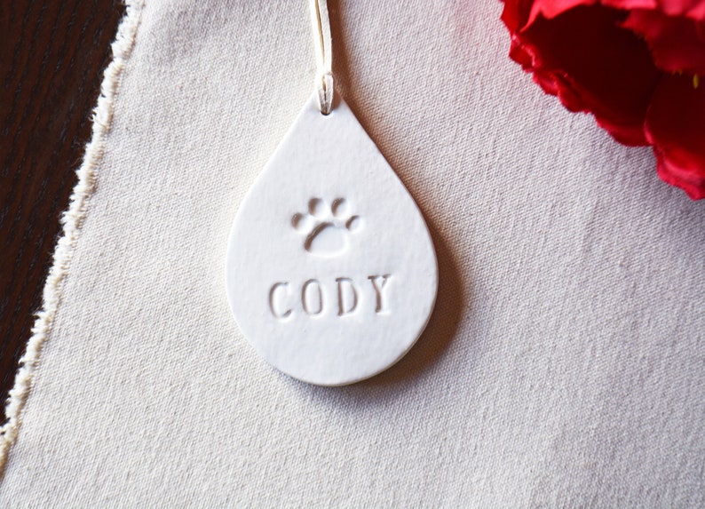 Custom Pet Ornament or Pet Memorial Gift Tear Drop Ornament Gift Box Included image 1