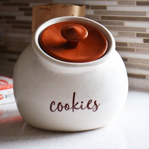 Large Round Ceramic Kitchen Cookie Jar with Colored Lid - Personalized Cookie Jar - Speckled Bottom - 8 x 8 - Custom Colors Available