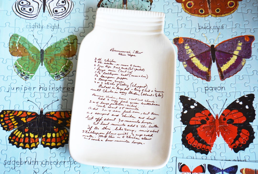 Large Ceramic Mason Jar Spoon Rest Plate With Handwritten Family Recipe
