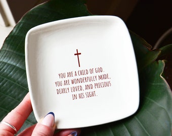 READY TO SHIP - Religious Baptism First Holy Communion or Confirmation Gift - Child Of God - Baptism Keepsake Dish - Gift Bag Included