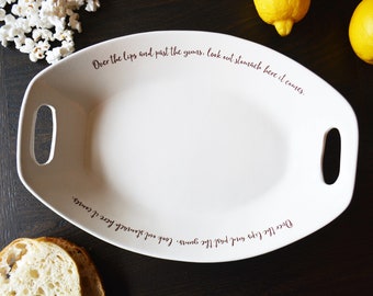 Large Custom Platter with Handles - Personalized Text - White Ceramic Serving Platter - Housewarming Gift Host Gift