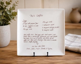 Square Ceramic Platter with Handwritten Family Recipe - Heirloom Gift with Engraved Handwriting Transfer