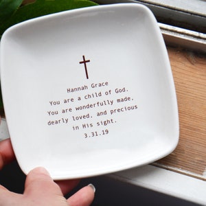 Custom Baptism Gift Baptism Keepsake Dish with Name and Date Gift Box Included image 2