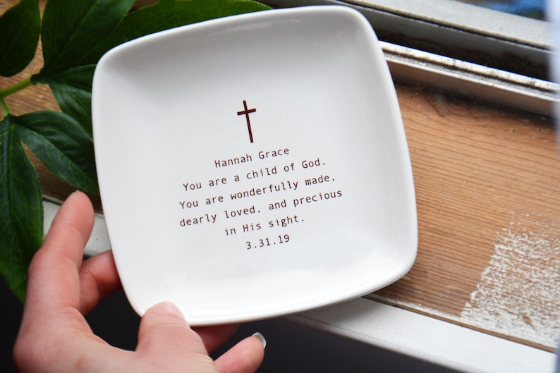 Custom Baptism Gift Baptism Keepsake Dish with Name and Date Gift Box Included image 2