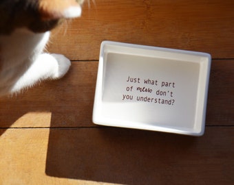 Personalized Ceramic Cat Dish - Cat Food or Water Bowl - Square Cat Feeder - Just What Part of Meow Don't You Understand?