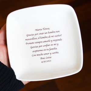 Mother In Law or Mother of the Groom Wedding Gift Spanish Espanol Text - Thank You for Raising the Man I&#39;ve Prayed For Keepsake Dish