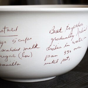 Custom Mixing Bowls with Handwritten Family Recipe Recipe Dish Large Ceramic Kitchen Bowl with Custom Recipe Heirloom Gifts image 3