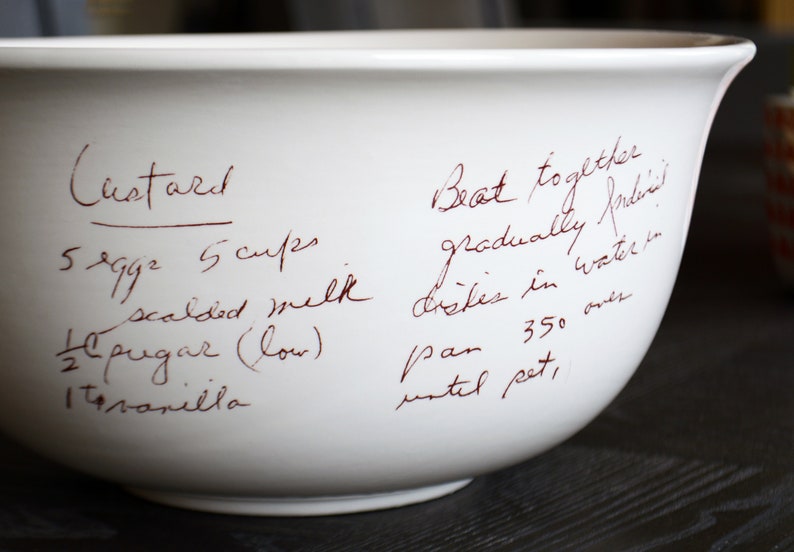 Custom Mixing Bowls with Handwritten Family Recipe Recipe Dish Large Ceramic Kitchen Bowl with Custom Recipe Heirloom Gifts image 3