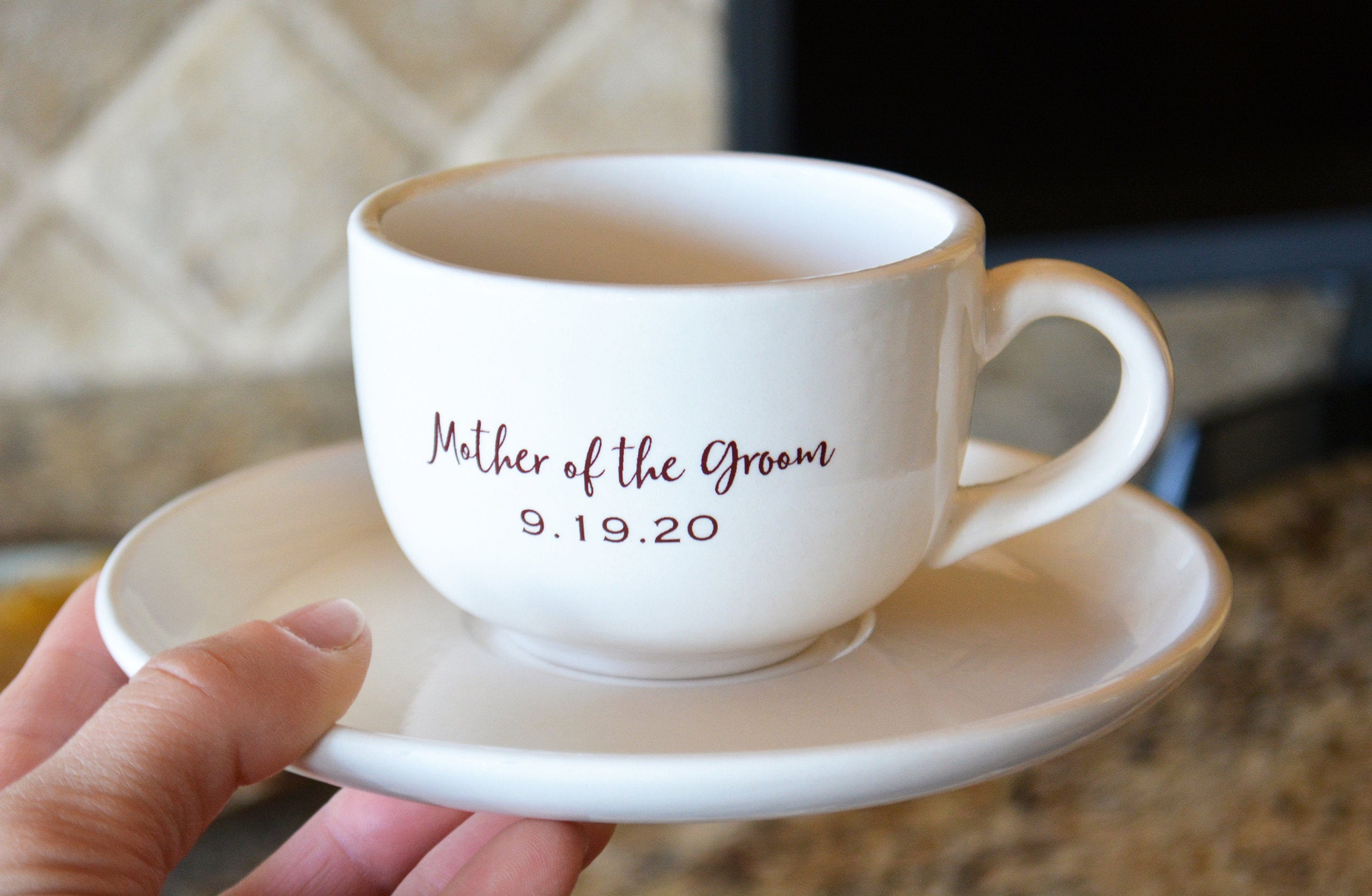 Personalized Espresso Cup and Saucer Mother of the Bride or Groom Gift  Wedding Gift for Him or Her Wedding Gift for Dad or Mom 