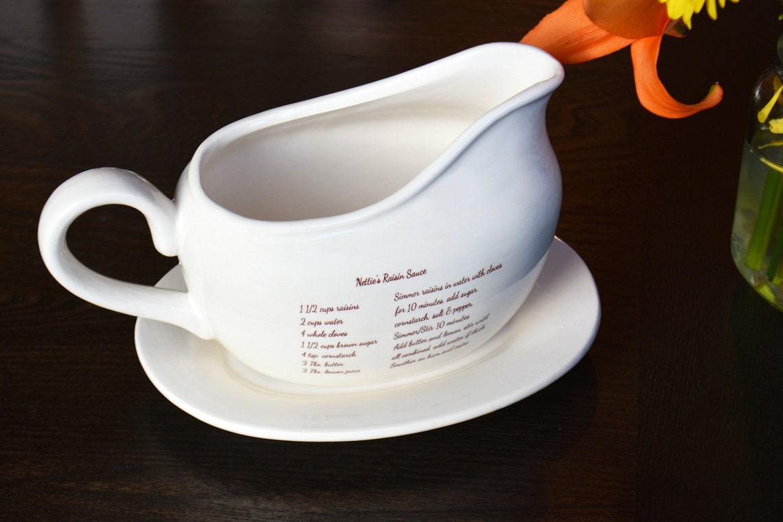 Ceramic Gravy Boat with Handwritten Recipe Custom White Etsy