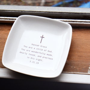 Custom Baptism Gift Baptism Keepsake Dish with Name and Date Gift Box Included image 1