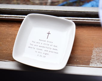 Custom Baptism Gift - Baptism Keepsake Dish with Name and Date - Gift Box Included