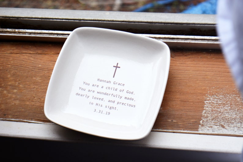 Custom Baptism Gift Baptism Keepsake Dish with Name and Date Gift Box Included image 1