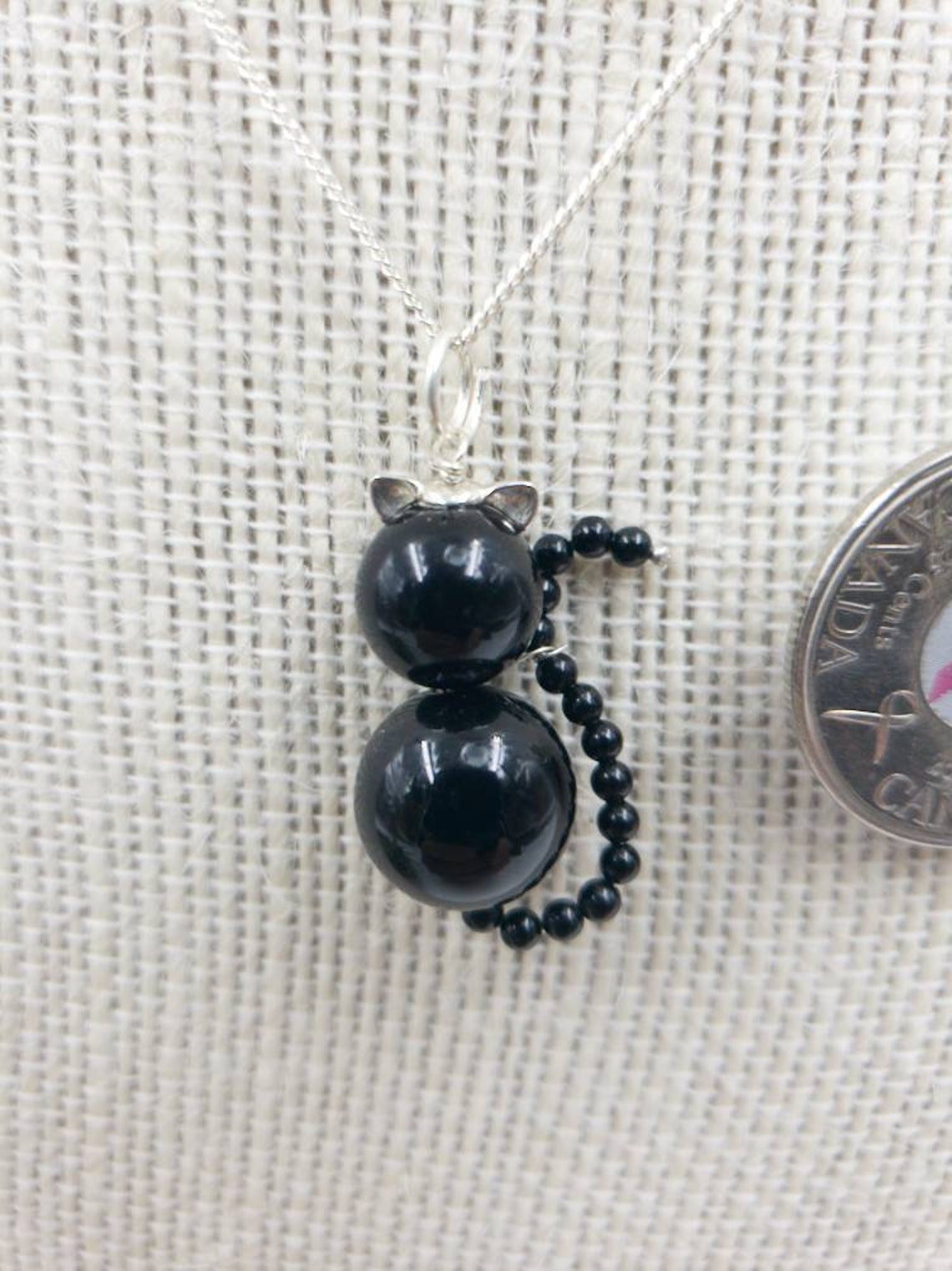 Black Onyx Cat Sterling Silver Wire Wrapped Pendant Necklace Etsy