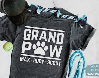 Grand Paw Shirt - Dog Grandpa - Cat Grandpa Shirt - PawPaw Soft Comfortable T Shirt - Customized Dog Grandpaw shirt with YOUR Pet&#39;s Names