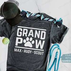 Chemise papy - Papy chien - Chemise papy chat - T-shirt doux et confortable PawPaw - Chemise papy chien personnalisée avec les noms de votre animal de compagnie