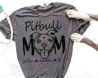 Pitbull Mom Shirt with Pittie Head Drawing and Personalized with YOUR Pet's Names - Cute Pit Bull Drawing Shirt - Unique Pitbull Dog Mom Tee