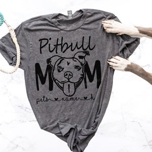 Pitbull Mom Shirt with Pittie Head Drawing and Personalized with YOUR Pet's Names - Cute Pit Bull Drawing Shirt - Unique Pitbull Dog Mom Tee