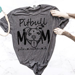 Pitbull Mom Shirt with Pittie Head Drawing and Personalized with YOUR Pet&#39;s Names - Cute Pit Bull Drawing Shirt - Unique Pitbull Dog Mom Tee